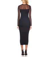 Susana Monaco Knit Mesh Sweetheart Neck Long Sleeve Bodycon Midi Dress