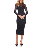 Susana Monaco Knit Mesh Sweetheart Neck Long Sleeve Bodycon Midi Dress