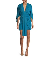 Susana Monaco Knit Pleated V-Neck Short Sleeve Wrap Dress