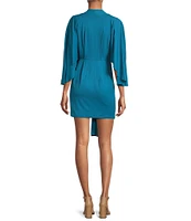 Susana Monaco Knit Pleated V-Neck Short Sleeve Wrap Dress