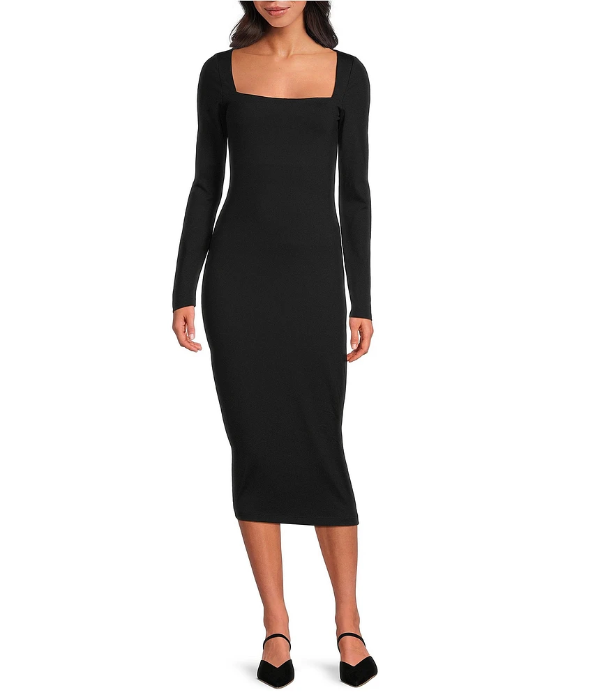 Susana Monaco Knit Square Neck Long Sleeve Midi Dress