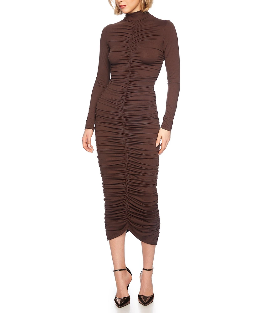 Susana Monaco Mock Neck Long Sleeve Ruched Midi Dress