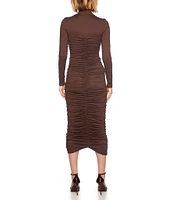 Susana Monaco Mock Neck Long Sleeve Ruched Midi Dress