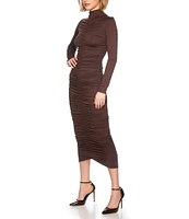 Susana Monaco Mock Neck Long Sleeve Ruched Midi Dress