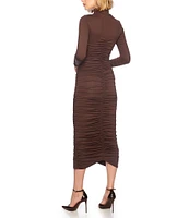 Susana Monaco Mock Neck Long Sleeve Ruched Midi Dress