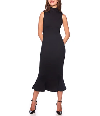 Susana Monaco Mock Neck Sleeveless Trumpet Hem Midi Dress