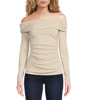 Susana Monaco Off The Shoulder Neck Long Sleeve Gathered Top