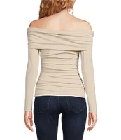 Susana Monaco Off The Shoulder Neck Long Sleeve Gathered Top