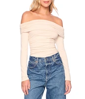 Susana Monaco Off The Shoulder Neck Long Sleeve Gathered Top