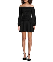 Susana Monaco Off-The-Shoulder Neck Long Sleeve Ruched Mini Dress