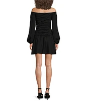 Susana Monaco Off-The-Shoulder Neck Long Sleeve Ruched Mini Dress