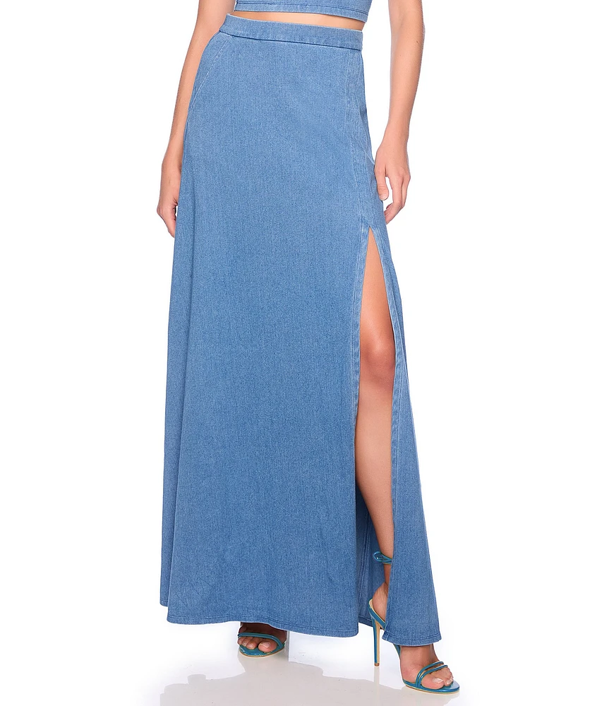Susana Monaco Side Slit High Rise Coordinating Denim Maxi Skirt