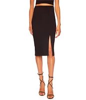 Susana Monaco Signature Stretch Knit Side Slit High Rise Midi Pencil Skirt