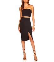 Susana Monaco Signature Stretch Knit Side Slit High Rise Midi Pencil Skirt