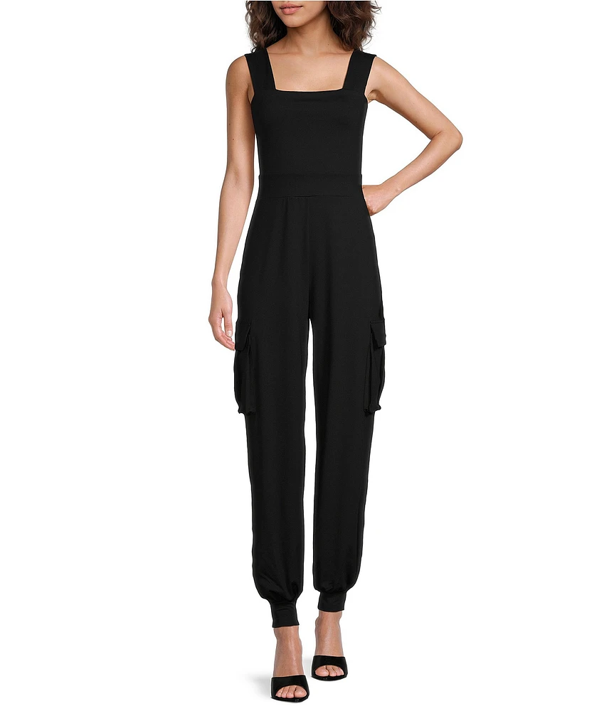 Susana Monaco Square Neck Sleeveless Wide Strap Cargo Jumpsuit