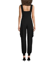 Susana Monaco Square Neck Sleeveless Wide Strap Cargo Jumpsuit