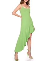 Susana Monaco Square Neckline Sleeveless Asymetrics Ruffle Hem Midi Dress