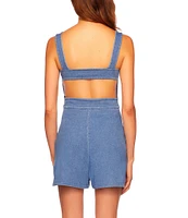 Susana Monaco Stretch Denim Apron Square Neck Sleeveless Side Pocket Romper