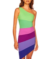 Susana Monaco Stripe Color Block Print One Shoulder Dress