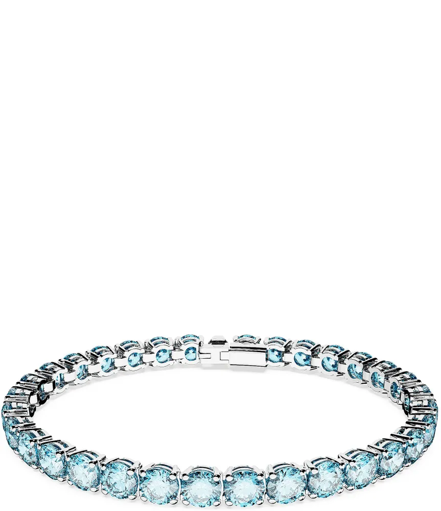 Swarovski Matrix Collection Blue Rhodium-Plated Tennis Crystal Line Bracelet