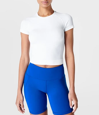 Sweaty Betty Athlete Seamless Crew Neck Short Sleeve Cropped Workout Tee Shirt