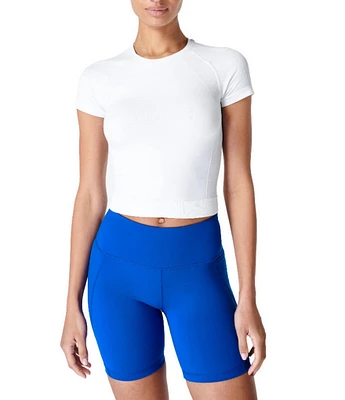 Sweaty Betty Athlete Seamless Crew Neck Short Sleeve Cropped Workout Tee Shirt