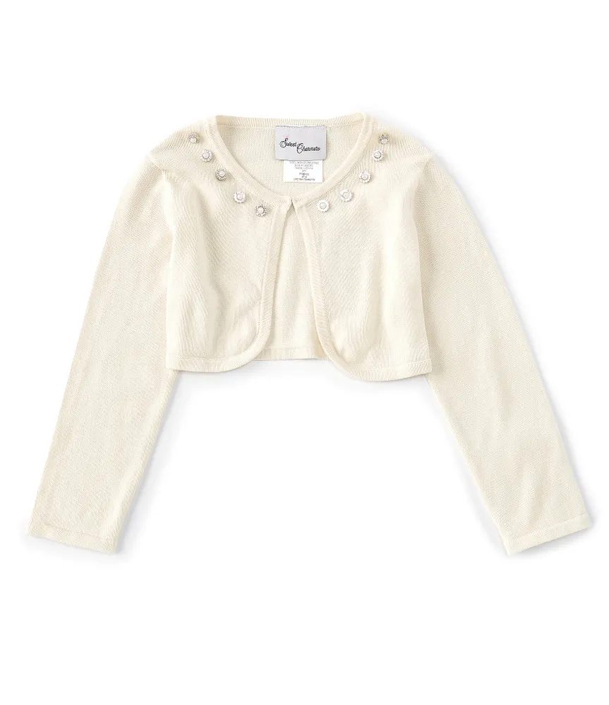 Sweet Charmers Little Girls 2T-6X Long-Sleeve Faux-Pearl-Trimmed Cardigan