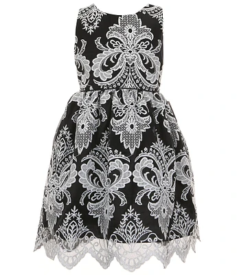 Sweet Kids Big Girls 7-12 Sleeveless Damask-Pattern Embroidered-Lace Fit-And-Flare Dress