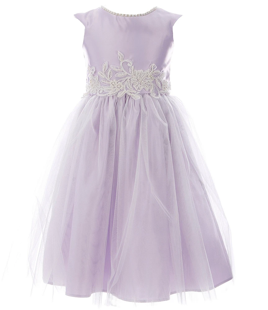 Sweet Kids Big Girls 7-16 Faux-Pearl Satin/Tulle Fit-And-Flare Dress