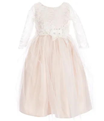 Sweet Kids Little Girls 2-6 3/4 Sleeve Floral Lace Crystal Tulle Dress