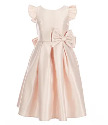 Sweet Kids Little Girls 2-6 Flutter Sleeve Bow Detail Pleated Dull Satin Tea Dress