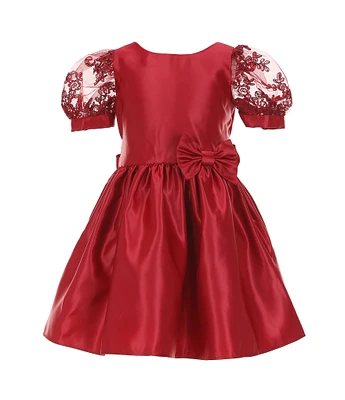 Sweet Kids Little Girls 2-6 Lace-Puffed-Sleeve Fit-And-Flare Satin Dress