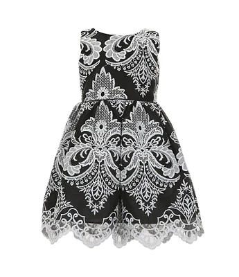 Sweet Kids Little Girls 2-6 Sleeveless Damask-Pattern Embroidered Lace Fit & Flare Dress