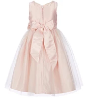 Sweet Kids Little Girls 2-6 Sleeveless Dull Satin Pearl Trim Bow Detail Tulle Tea Dress