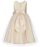 Sweet Kids Little Girls 2-6 Sleeveless Dull Satin Pearl Trim Bow Detail Tulle Tea Dress