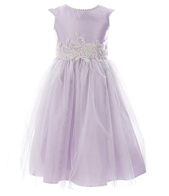 Sweet Kids Little Girls 2-6 Faux-Pearl Satin/Tulle Fit & Flare Dress