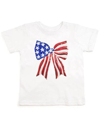 Sweet Wink Little/Big Girls 2-10 Patriotic Sequin Bow Short Sleeve T-Shirt