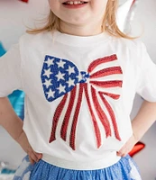 Sweet Wink Little/Big Girls 2-10 Patriotic Sequin Bow Short Sleeve T-Shirt