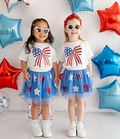 Sweet Wink Little/Big Girls 2-10 Patriotic Sequin Bow Short Sleeve T-Shirt