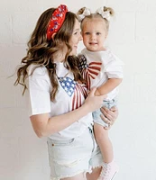 Sweet Wink Little/Big Girls 2-10 Patriotic Sequin Bow Short Sleeve T-Shirt