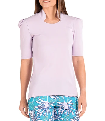 SwingDish East Hampton Collection Kali Mandarin Collar Short Puffed Elbow Sleeve Top