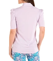 SwingDish East Hampton Collection Kali Mandarin Collar Short Puffed Elbow Sleeve Top