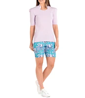 SwingDish East Hampton Collection Kali Mandarin Collar Short Puffed Elbow Sleeve Top