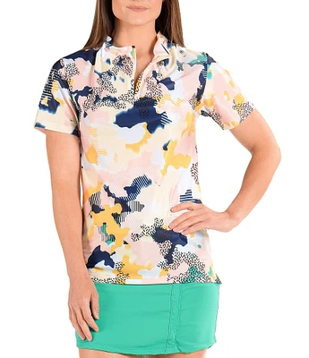 SwingDish Flutter Collection Lucinda Abstract Print Short Sleeve V-Neck Shirt