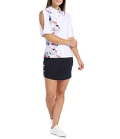 SwingDish Hexagon Collection Everleigh Hex Print Point Collar Neck Short Split Sleeve Top