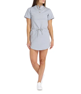 SwingDish Hexagon Collection Short Sleeve Stand Collar Drawstring Waist Dress