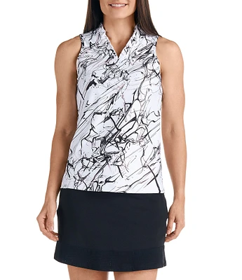 SwingDish Marble Collection Harmony Print Sleeveless Ruffle V-Neck Tank Top