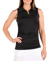 SwingDish Melissa Sleeveless Side Ruched Point Collar V-Neck Keyhole Back Top