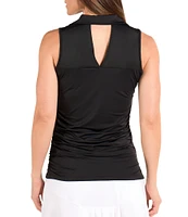 SwingDish Melissa Sleeveless Side Ruched Point Collar V-Neck Keyhole Back Top