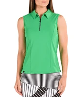 SwingDish Rain Forest Alma Sleeveless Quarter Zip Point Collar Tank Top